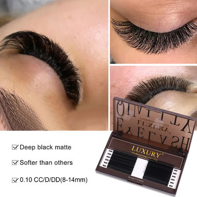 إمتدادات الشعيرات YY CC/D/DD Curl 0.10mm سمك الحجم الإمتداد 8-14mm Long Lasting Matte Black false lashes