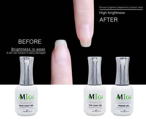 Amigo Gel Nail Polish Set UV LED غسل خارج القاعدة لامعة متطاطية معطف أعلى Gel Nail Art 18ml